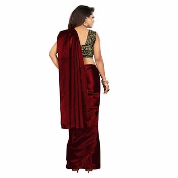 Maroon Plain Satin Saree With Blouse 3