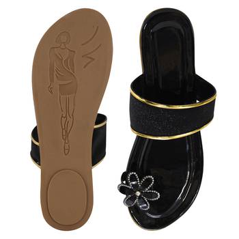 black solid casual synthetic flats 3