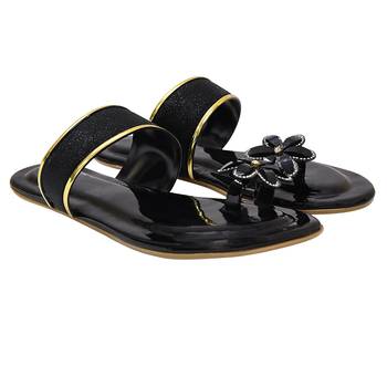 black solid casual synthetic flats 4