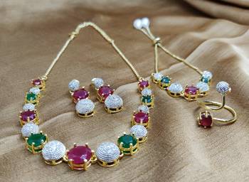 M Creation Red Green Colored Gold Plated Combo Set For Women/Girls 1