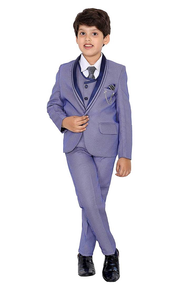 Blue plain polyester boys-suit