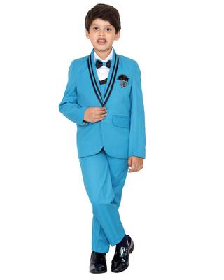 Turquoise plain polyester boys-suit 1