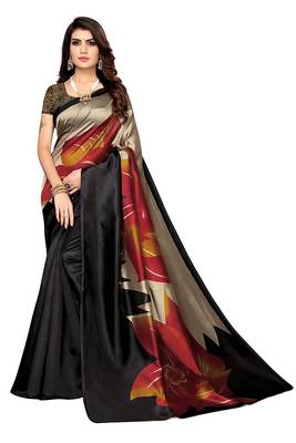Black Printed Art Silk Saree With Blouse 1