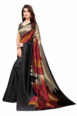 Black Printed Art Silk Saree With Blouse 2