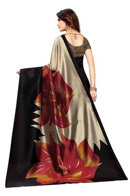 Black Printed Art Silk Saree With Blouse 3