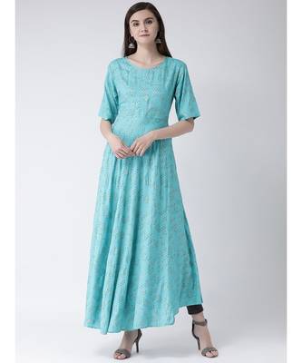 Women Turquoise Rayon Flared Kurta 1