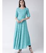 Women Turquoise Rayon Flared Kurta