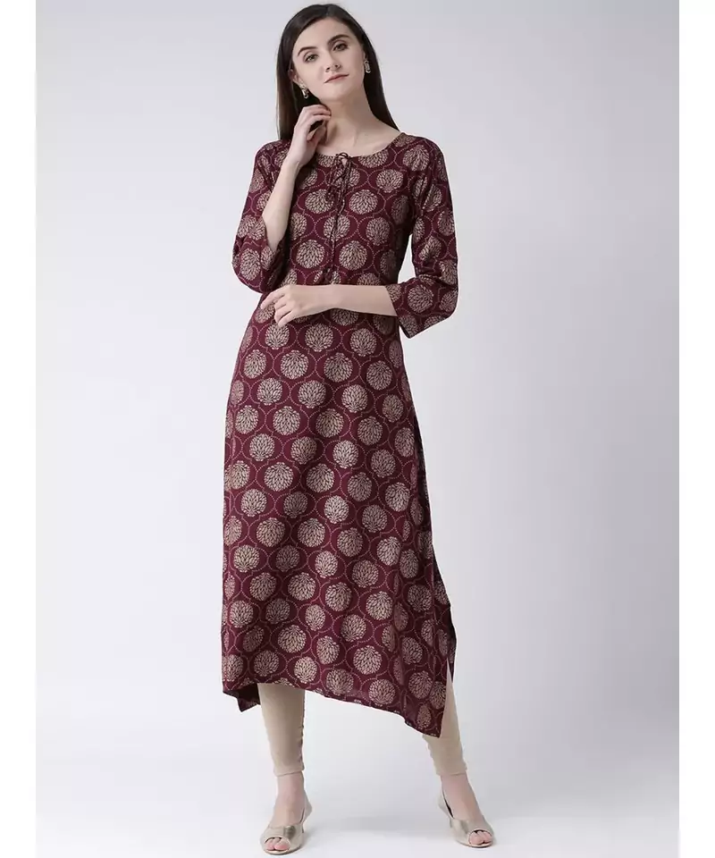 Women Wine Color Rayon A-line Kurta