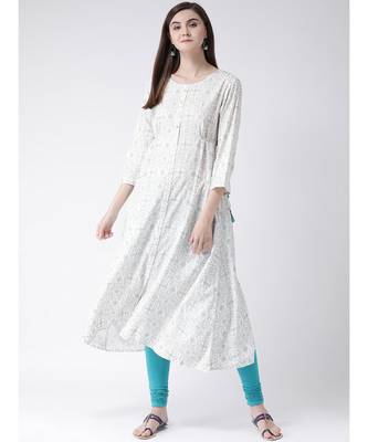Women White Rayon A-line Kurta 1