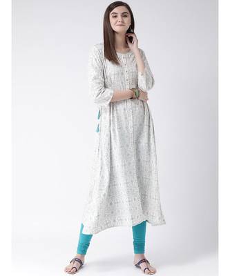 Women White Rayon A-line Kurta 5