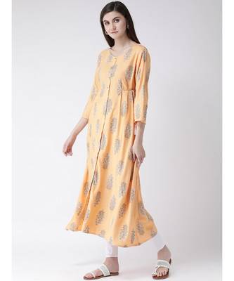 Women Pale Orange Rayon A-line Kurta 2