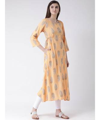 Women Pale Orange Rayon A-line Kurta 3