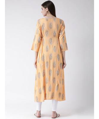 Women Pale Orange Rayon A-line Kurta 4