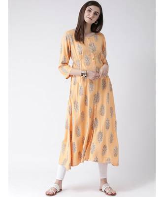 Women Pale Orange Rayon A-line Kurta 5
