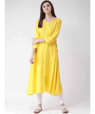 Women Yellow Rayon A-line Kurta 1