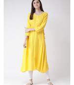 Women Yellow Rayon A-line Kurta