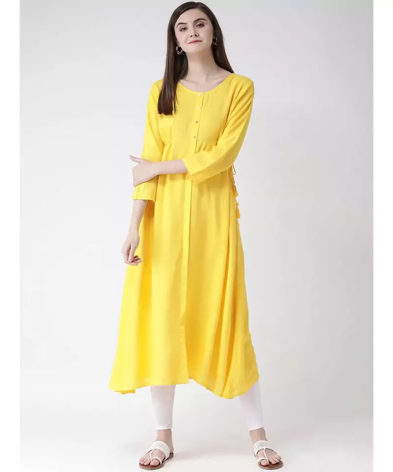 Women Yellow Rayon A-line Kurta