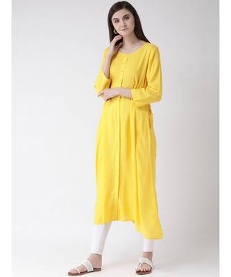 Women Yellow Rayon A-line Kurta 2