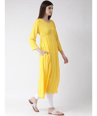 Women Yellow Rayon A-line Kurta 3