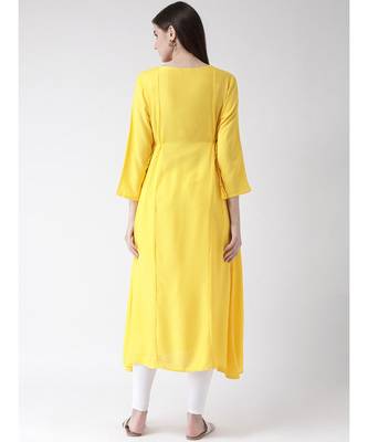 Women Yellow Rayon A-line Kurta 4