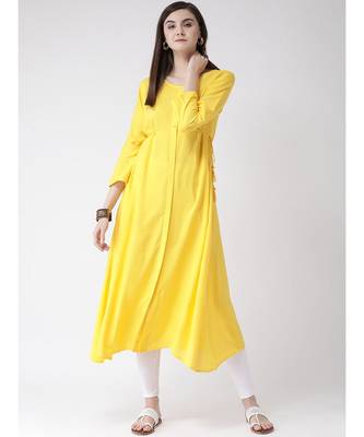 Women Yellow Rayon A-line Kurta 5