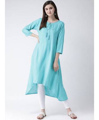 Women Turquoise Rayon A-line Kurta 1