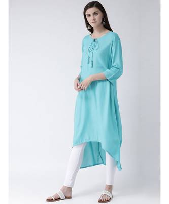 Women Turquoise Rayon A-line Kurta 2