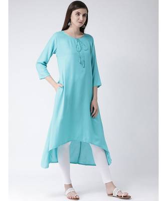 Women Turquoise Rayon A-line Kurta 3