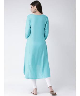 Women Turquoise Rayon A-line Kurta 4