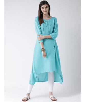 Women Turquoise Rayon A-line Kurta 5