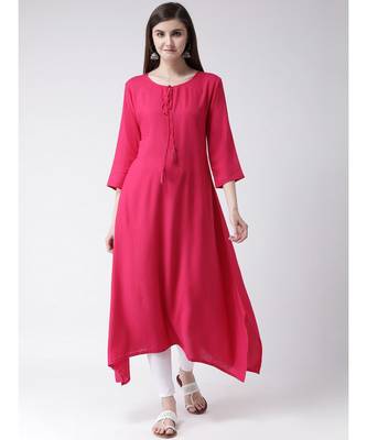 Women Red Rayon A-line Kurta 1