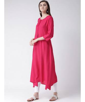 Women Red Rayon A-line Kurta 2