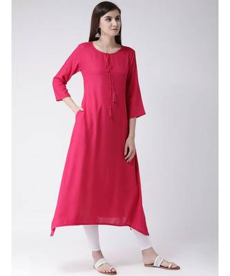 Women Red Rayon A-line Kurta 3