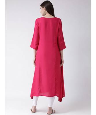 Women Red Rayon A-line Kurta 4