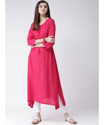 Women Red Rayon A-line Kurta 5