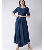 Women Oxford Blue Rayon Flared Kurta