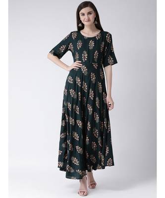 Women Oxford Green Rayon Flared Kurta 1