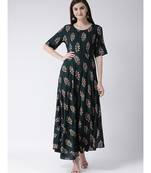 Women Oxford Green Rayon Flared Kurta