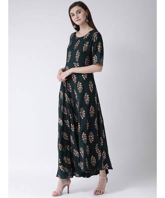 Women Oxford Green Rayon Flared Kurta 2