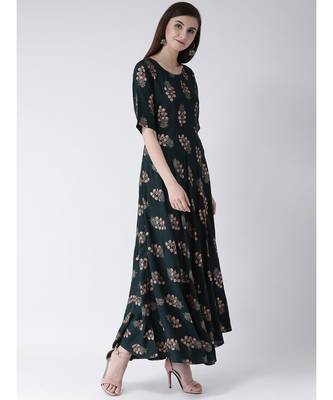 Women Oxford Green Rayon Flared Kurta 3
