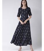Women Navy Blue Pure Cotton Flared Kurta
