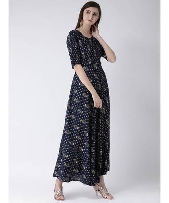 Women Navy Blue Pure Cotton Flared Kurta 3