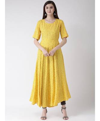 Women Yellow Pure Cotton Flared Kurta 1