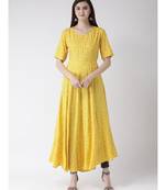 Women Yellow Pure Cotton Flared Kurta
