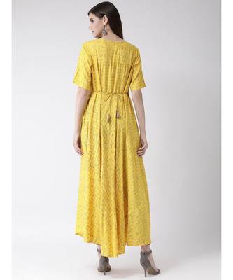 Women Yellow Pure Cotton Flared Kurta 4
