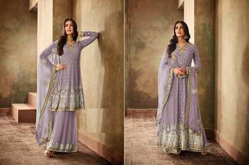 Purple Georgette Embroidered Work With Long Straight Suit And Sharara 2