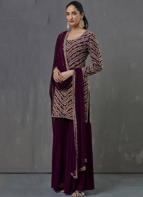 Purple Embroidered Georgette Salwar 1