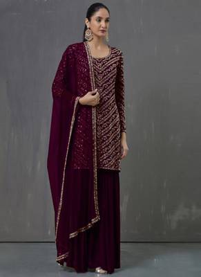 Purple Embroidered Georgette Salwar 1