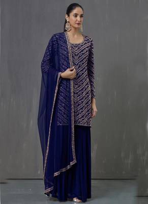 Blue Embroidered Georgette Salwar 1