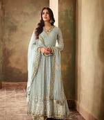 Sky Georgette Embroidered Work With Long Straight Suit And Sharara